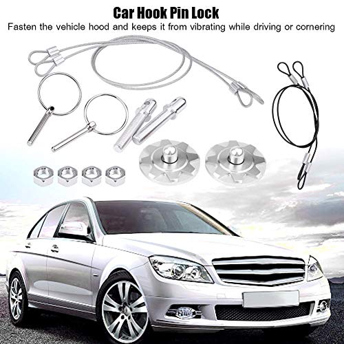 Acouto Hood Pins Kit CNC Aluminum Alloy Car Racing Hood Pin Lock Appearance Kit Universal Hood Pin Plate Kit(Silver) - Image 2