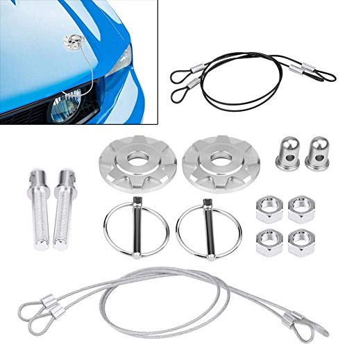 Acouto Hood Pins Kit CNC Aluminum Alloy Car Racing Hood Pin Lock Appearance Kit Universal Hood Pin Plate Kit(Silver) - Image 5