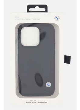 BMW Iphone 14 Pro Brand Logo Real Leather Phone Case, Black  - Image 1