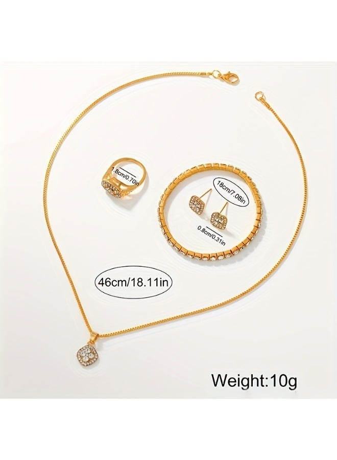 Women Watch Sets, 5 Pcs Luxury Fashion Women Watch Set Alloy Strap Ladies Quartz Wristwatch Rhinestone Alloy Bracelet - Image 3