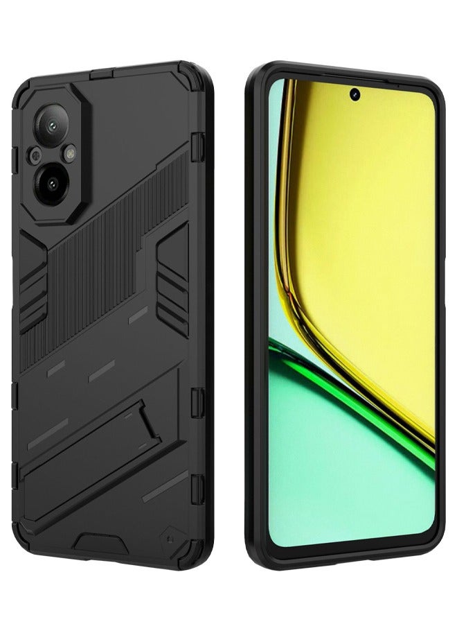 Realme C67 4G Case Cover, Realme C67 Cover with Magnetic Holder, Punk Design Style Heavy Duty Shockproof Protective Phone Case for Realme C67 4G, Black - Image 1