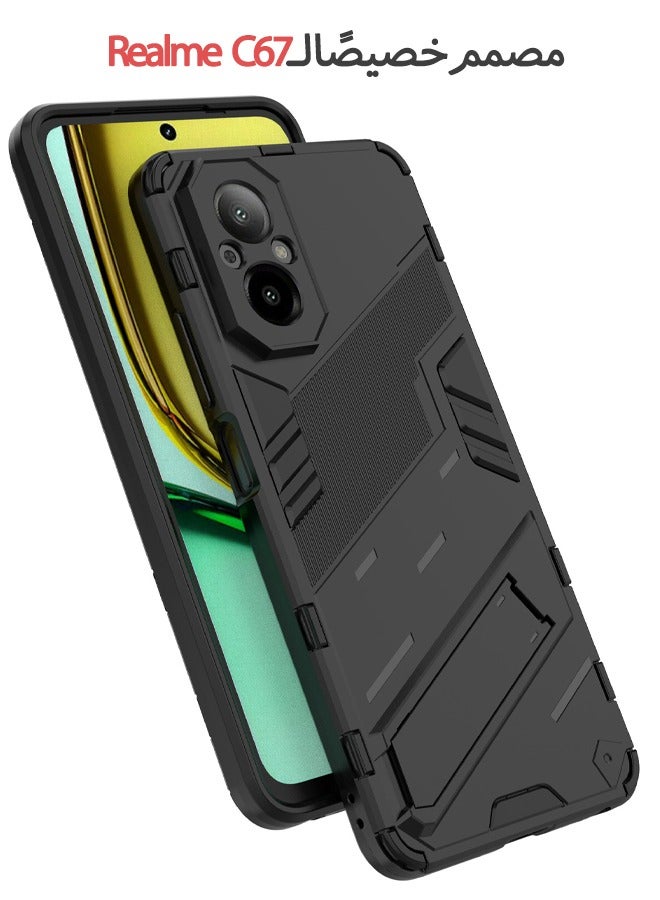 Realme C67 4G Case Cover, Realme C67 Cover with Magnetic Holder, Punk Design Style Heavy Duty Shockproof Protective Phone Case for Realme C67 4G, Black - Image 2