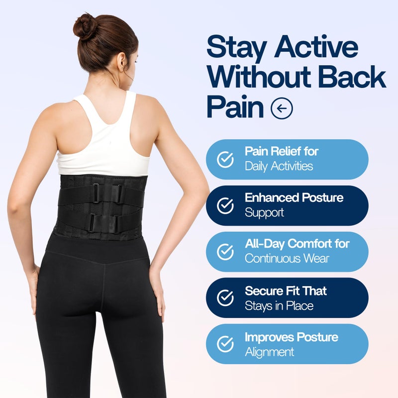 benoo Back Brace for Lower Back Pain Relief | Sciatica Lumbar Support Belt for Men & Women, Adjustable Back Support Brace for Work & Daily Use, All-Day Comfort & Heavy-Duty Compression (Medium (33-37.9")) - Image 2