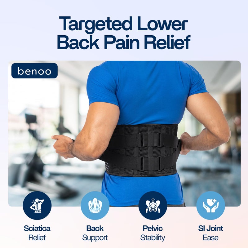 benoo Back Brace for Lower Back Pain Relief | Sciatica Lumbar Support Belt for Men & Women, Adjustable Back Support Brace for Work & Daily Use, All-Day Comfort & Heavy-Duty Compression (Medium (33-37.9")) - Image 3