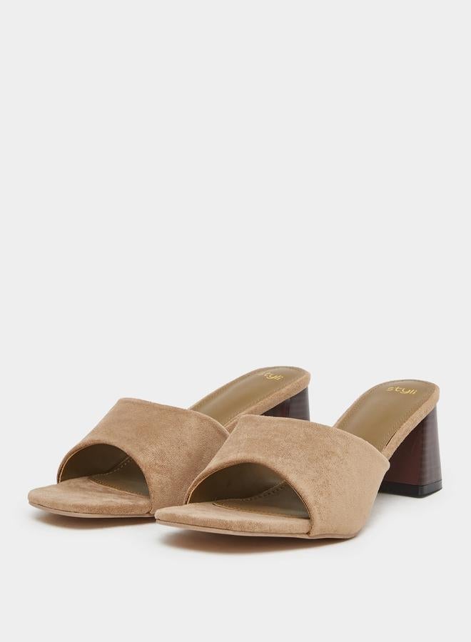 Styli Women Khaki Block Heel Mules - Image 3