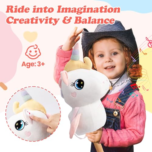 FUNLIO Unicorn Stick Horse for Kids 3 Rainbow Fairy Hobby Horse with Soft Plush  Wood Wheels Neighing and Galloping Sound for Pretend Play  Creativity Horse Toys Gift CPC  CE Certified  White - Image 5
