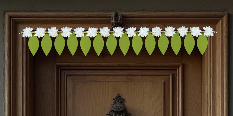 Daedal crafters Green Leaf Flower Toran for Main Door Entrance, Reusable Thoran for Mandir & Living Room Décor, Bandarwal for Festival Decoration, Flower Hanging for Home & Office Décor (41x7 inch) - Image 1