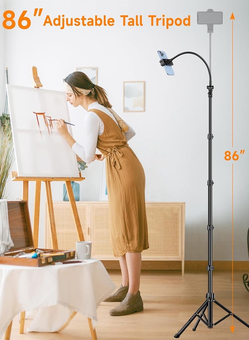 X-level Phone Tripod,86" Tall Tripod for iPhone with Flexible Gooseneck & Remote,Portable Aluminum Cellphone Stand for Selfies,Video Recording,Travel,Compatible with iPhone Android - Image 3