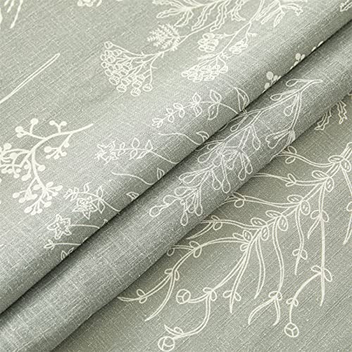 Estmy Green Botanical Linen Shower Curtain for Bathroom, Spring Summer Themed Hand-Drawn Boho Floral Plants Leaves Textured Fabric Shower Curtain Set Modern Farmhosue Vintage Bathroom Decor - Image 4
