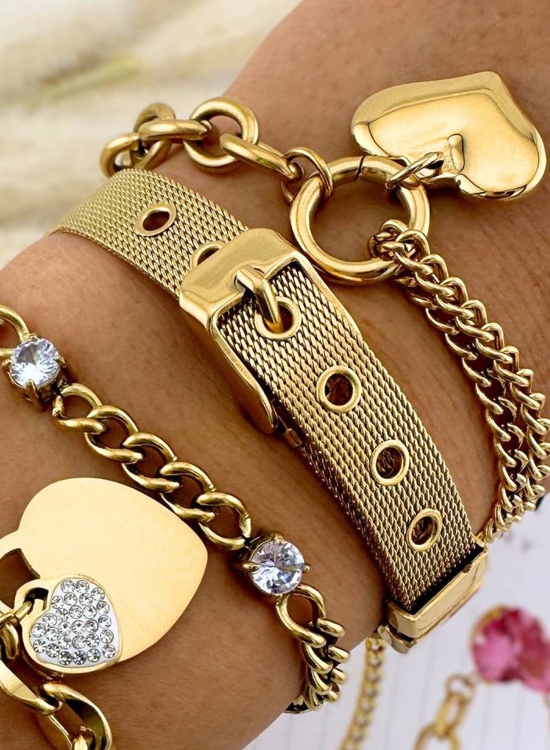 كاف كريشنس كاف كريشنز سوار من الفولاذ المقاوم للصدأ مطلي بالذهب عيار 18 قيراط للنساء والفتيات، كثافة، طول 17 & 18+5 سم، مقاوم للماء، لا يسبب الحساسية، يدوم طويلاً ولا يفقد بريقه. - Image 2