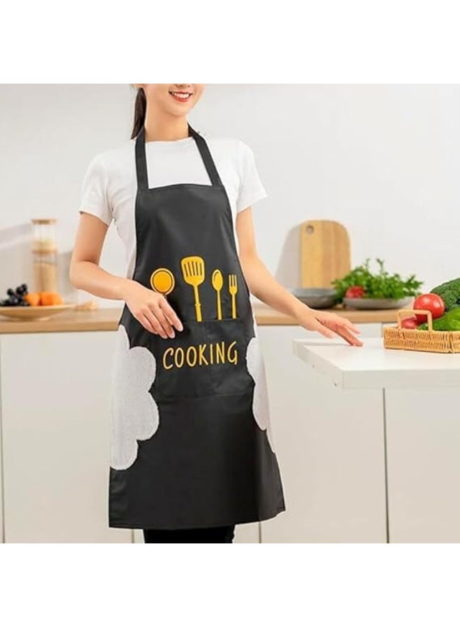 1 Pack Adjustable Waterproof Kitchen Apron for Men and Women – Waterdrop Resistant Polyester Chef Apron with 2 Front Pockets – Heavy Duty Oil Resistant Bib Apron for Cooking, Grilling, Dishwashing, BBQ, Painting, Cleaning, and Chemical Work – Durable, Lightweight, Machine Washable Black Apron - Image 2