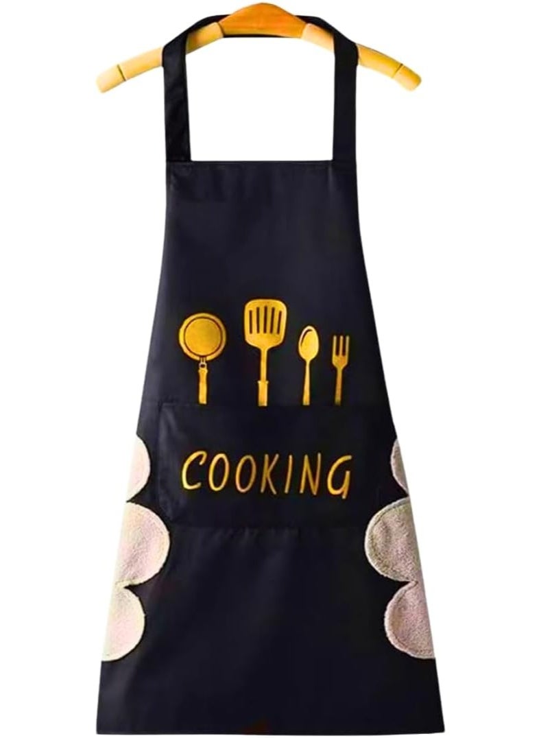 1 Pack Adjustable Waterproof Kitchen Apron for Men and Women – Waterdrop Resistant Polyester Chef Apron with 2 Front Pockets – Heavy Duty Oil Resistant Bib Apron for Cooking, Grilling, Dishwashing, BBQ, Painting, Cleaning, and Chemical Work – Durable, Lightweight, Machine Washable Black Apron - Image 3