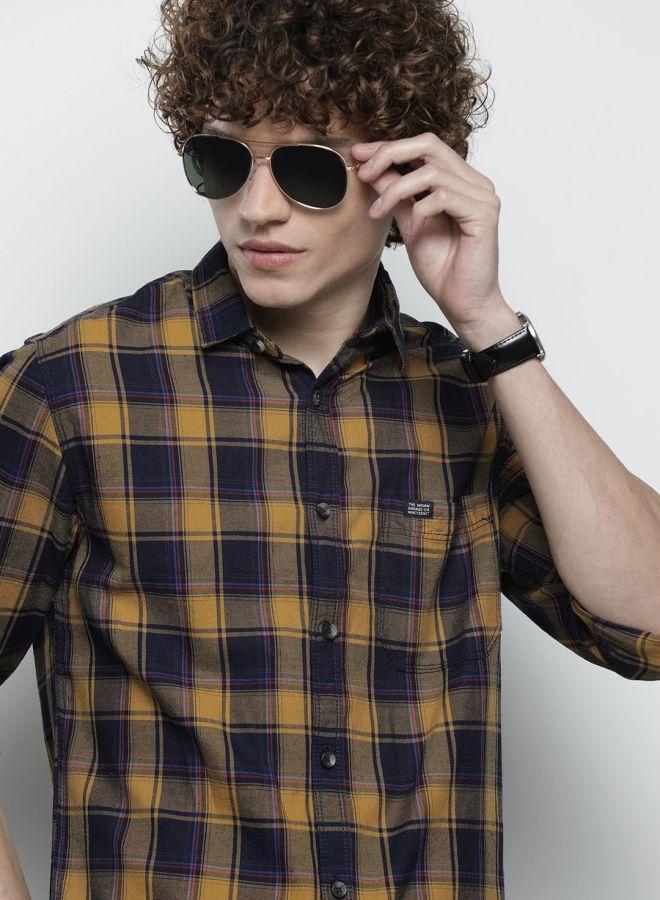 شركة المرآب الهندية قميص بطبعة مربعات بقصة سليم فيت - Image 1