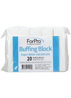 ForPro Professional Collection ForPro Professional Collection Buffing Block, Super White, 180/240 Grit, Four-Sided Manicure and Pedicure Nail Buffer, 3.75" L x 1" W x 1" H, 20-Count 
