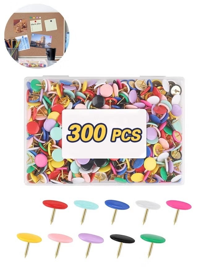 300 دبوس ضغط للوحة الفلين، ودبابيس مسطحة للملصقات، ودبابيس لوحة الإعلانات، ودبابيس ضغط ملونة للاستخدام المكتبي والمدرسة والشخصي - Image 1