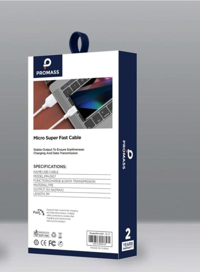 PROMASS TPE Micro Charging Cable 1 Meter Long Supports 3A Fast Charging - Image 2