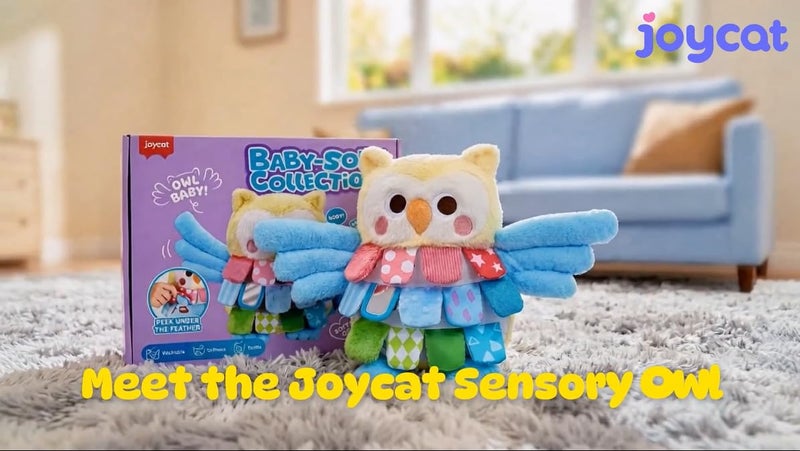 JoyCat Sensory Owl Baby Toy for 0-12 Months, 12''Soft Tummy Time Infant Toy with Multi-Textured Crinkle Feathers, Baby Mirror, Stuffed Animal Plush Montessori Gifts for Newborn Boys and Girls - Image 2