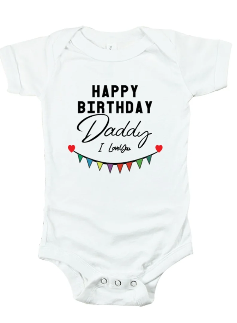 ماتشينج فاميلي اوتفيتس Matching Family Outfits - Baby Romper - Happy Birthday Daddy - White