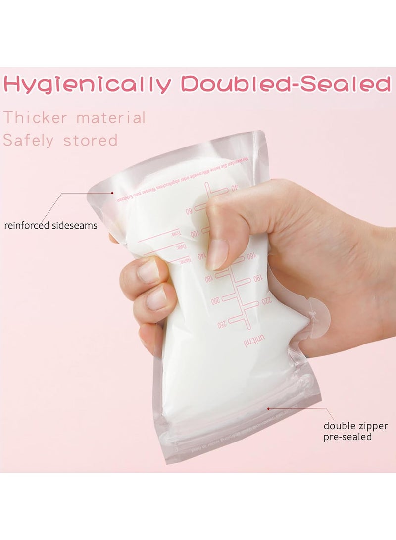 أكياس تخزين حليب الأم، 120 كيسًا، أكياس تخزين حليب للاستخدام مرة واحدة، 8.0 أونصة قائمة بذاتها، معقمة مسبقًا، صحية، محكمة الغلق، يمكن حفظها في الثلاجة والمجمدة - Image 3