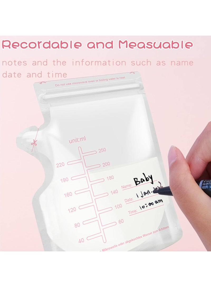 أكياس تخزين حليب الأم، 120 كيسًا، أكياس تخزين حليب للاستخدام مرة واحدة، 8.0 أونصة قائمة بذاتها، معقمة مسبقًا، صحية، محكمة الغلق، يمكن حفظها في الثلاجة والمجمدة - Image 2