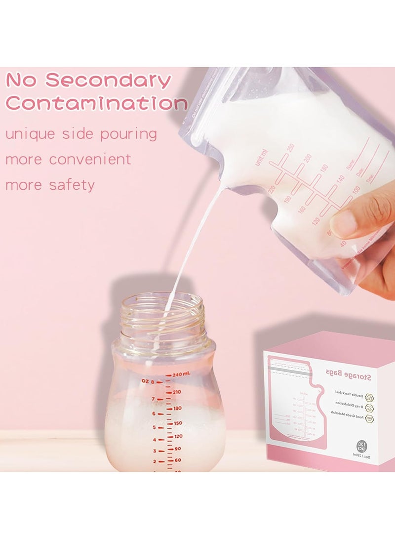 أكياس تخزين حليب الأم، 120 كيسًا، أكياس تخزين حليب للاستخدام مرة واحدة، 8.0 أونصة قائمة بذاتها، معقمة مسبقًا، صحية، محكمة الغلق، يمكن حفظها في الثلاجة والمجمدة - Image 4