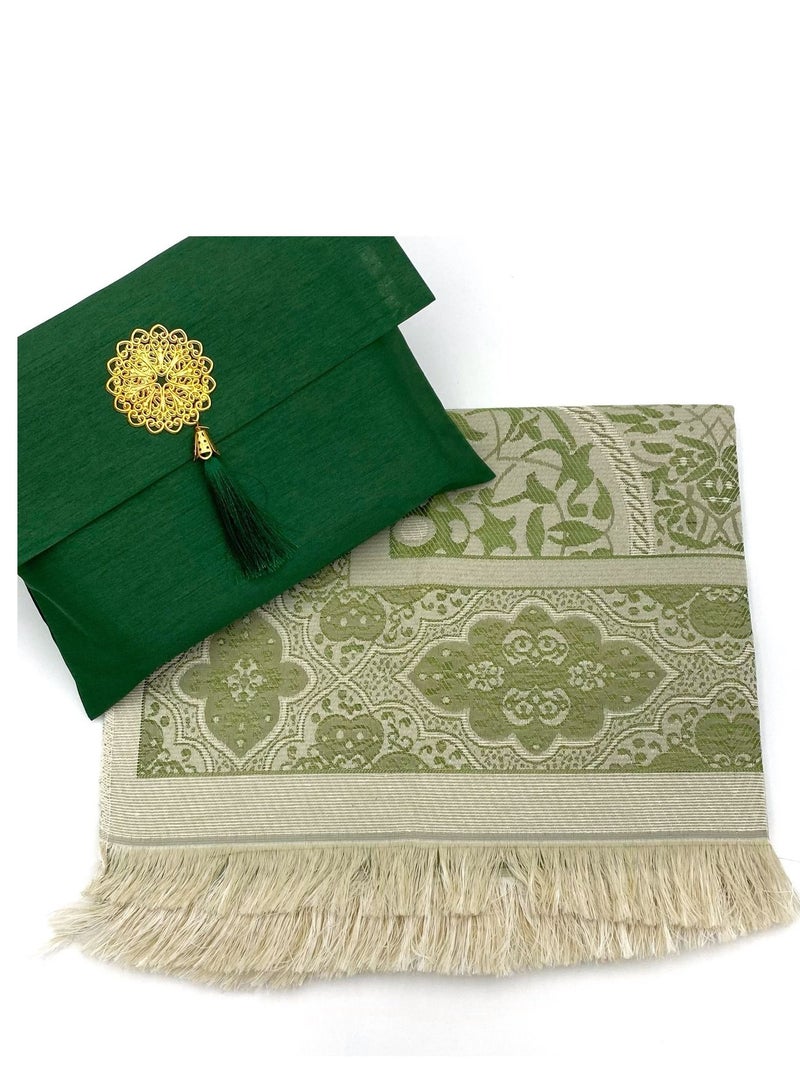ZAYOSHE Premium Turkish Prayer Mat with Matching Pouch Green - Image 1