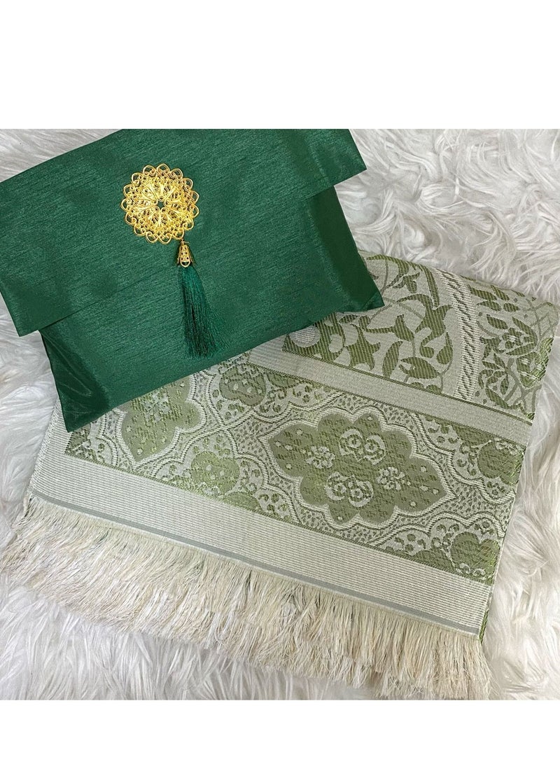 ZAYOSHE Premium Turkish Prayer Mat with Matching Pouch Green - Image 2