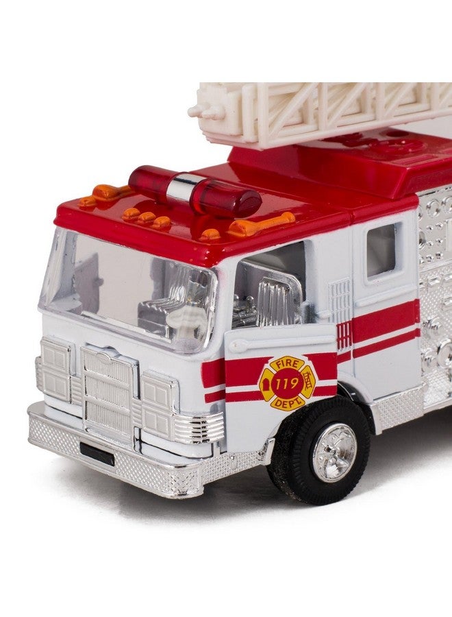 Master Toy Master Toy Children's Collectible Die-Cast Metal Pull-Back Action & Sound Fire Engine Truck with Ladder, Red  - Image 5