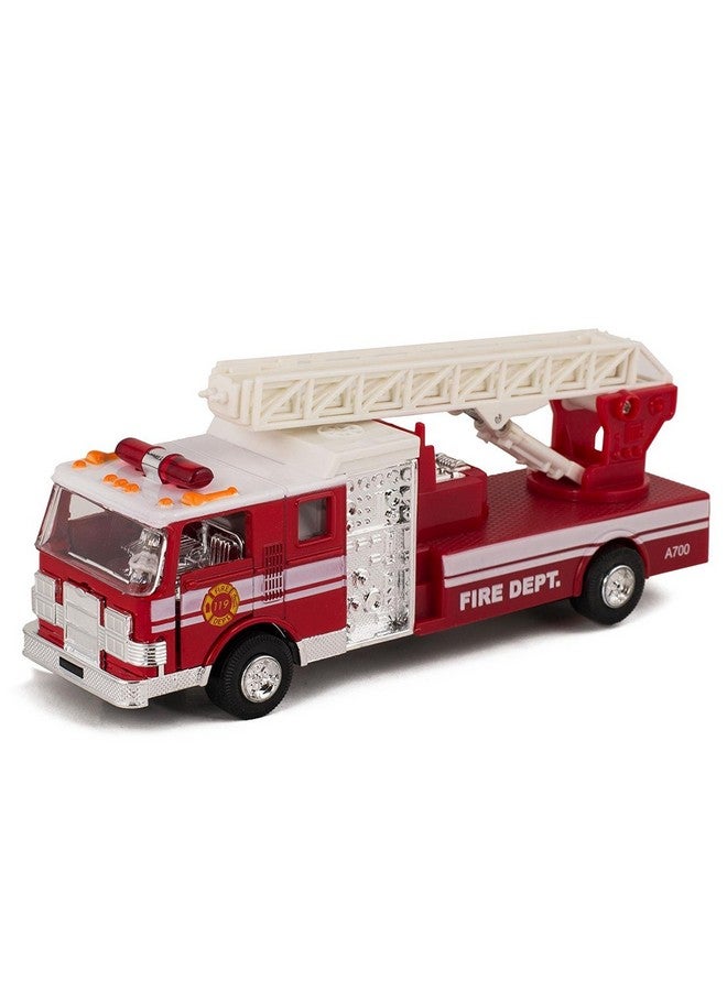 Master Toy Master Toy Children's Collectible Die-Cast Metal Pull-Back Action & Sound Fire Engine Truck with Ladder, Red  - Image 1