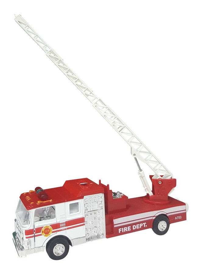 Master Toy Master Toy Children's Collectible Die-Cast Metal Pull-Back Action & Sound Fire Engine Truck with Ladder, Red  - Image 2