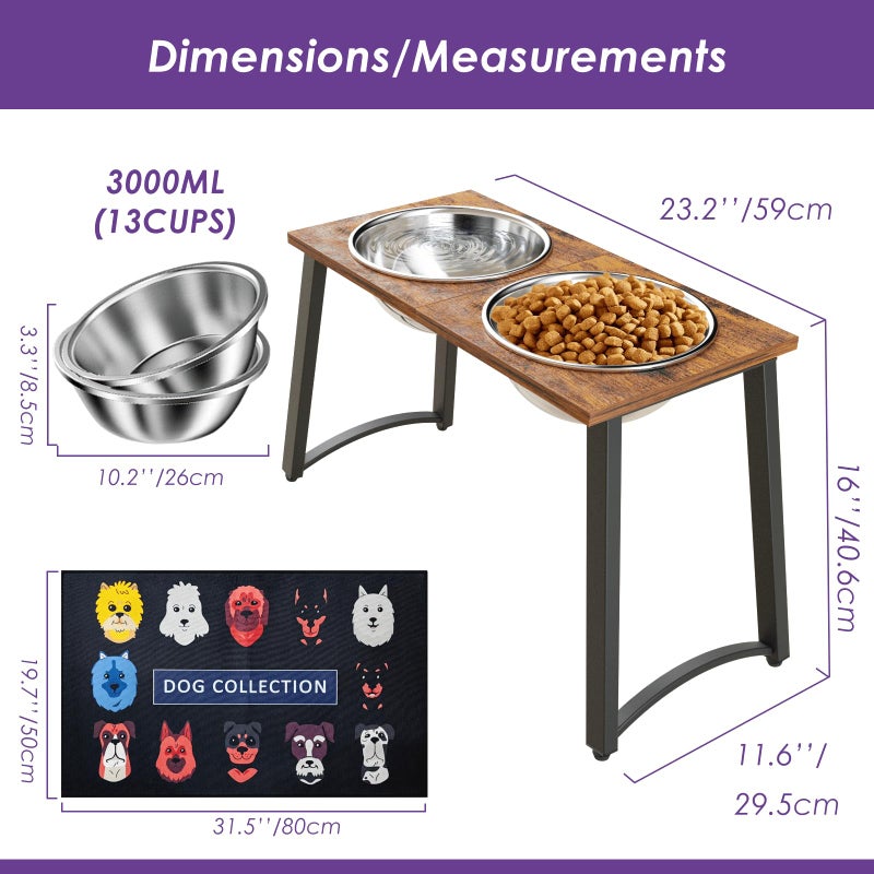 TIDANT Elevated Dog Bowls for X-Large Dogs with Spill Proof Mat 2 X-Large 3000ML(13CUPS) Stainless Steel Dog Bowls, 16.5" Tall Raised Dog Bowl Stand,Dog Food & Water Bowls for Large, Extra Large Dogs - Image 5