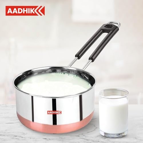 AADHIK Tea Pan Stainless Steel Copper Bottom Sauce Pan Milk Pan Tapeli Patila Induction Base 1.5 Litre Sauce Pot Milk Boiler with Handle (1500 ml) - Image 5