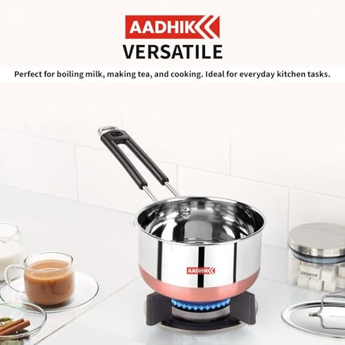AADHIK Tea Pan Stainless Steel Copper Bottom Sauce Pan Milk Pan Tapeli Patila Induction Base 1.5 Litre Sauce Pot Milk Boiler with Handle (1500 ml) - Image 4