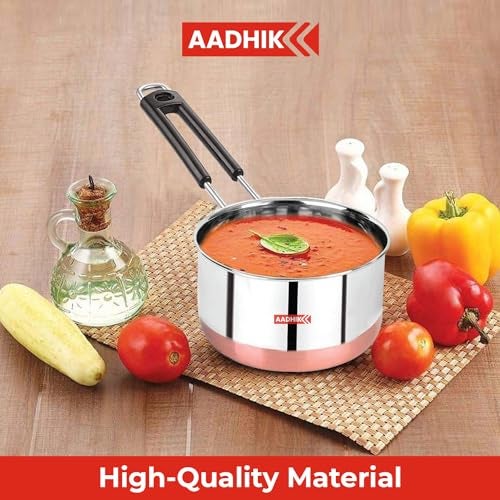 AADHIK Tea Pan Stainless Steel Copper Bottom Sauce Pan Milk Pan Tapeli Patila Induction Base 1.5 Litre Sauce Pot Milk Boiler with Handle (1500 ml) - Image 2