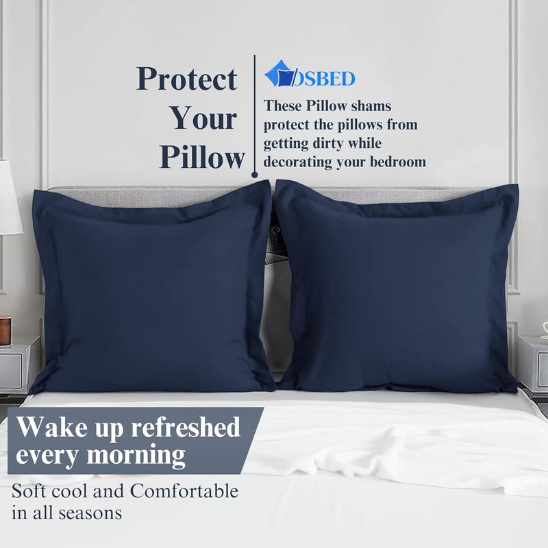 OSBED Cotton Pillow Covers Set of 2 - Breathable & Cooling Pillow Shams (Navy, 50 x 70cm) - Image 5