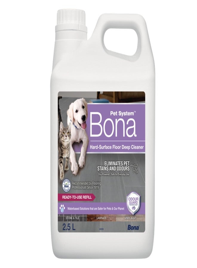 بونا عبوة إعادة تعبئة منظف الأرضيات الصلبة للحيوانات الأليفة من بونا، سعة 2.5 لتر (88 أونصة) - مزيل بقع وروائح البول للرخام والبلاط والحجر وأرضيات الفينيل الفاخرة والباركيه | يزيل آثار أقدام الحيوانات الأليفة والأوساخ | سريع الجفاف وآمن للحيوانات الأليفة - Image 1