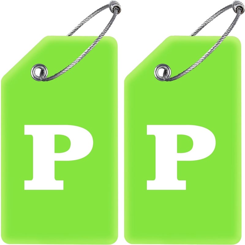 Gostwo 2 Pack Silicone Luggage Tags for Suitcases 26 Initial Letter Baggage Labels Handbag School Bag Suitcase Instrument Tag with Stainless Steel LoopGreenLetter P - Image 3