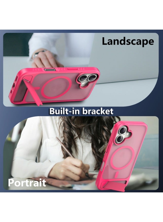 Astralxipher Shockproof iPhone 16 Phone Case - Frosted Translucent Pink Back Cover | Hidden Stand (Horizontal/Vertical) + Non-Slip Grip | Compatible with iPhone 16 (Rose Pink) - Image 3