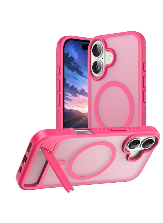 Astralxipher Shockproof iPhone 16 Phone Case - Frosted Translucent Pink Back Cover | Hidden Stand (Horizontal/Vertical) + Non-Slip Grip | Compatible with iPhone 16 (Rose Pink) - Image 1