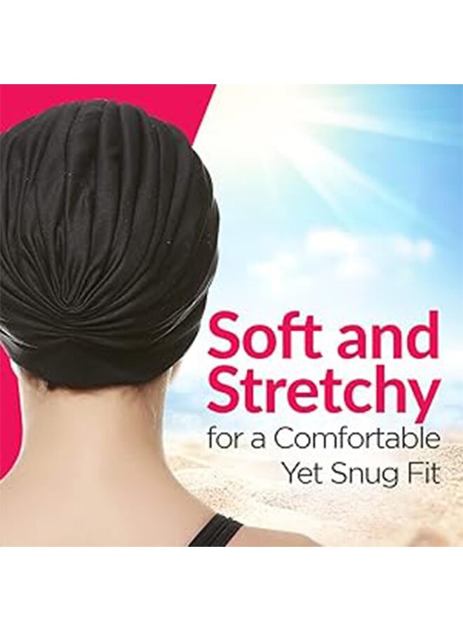 Generic Women Turban Swim Cap, Elastic Bathing Cap Long Short Hair Pleated Turban Swimming Cap Soft Bonnet Beanie Cap - Image 3