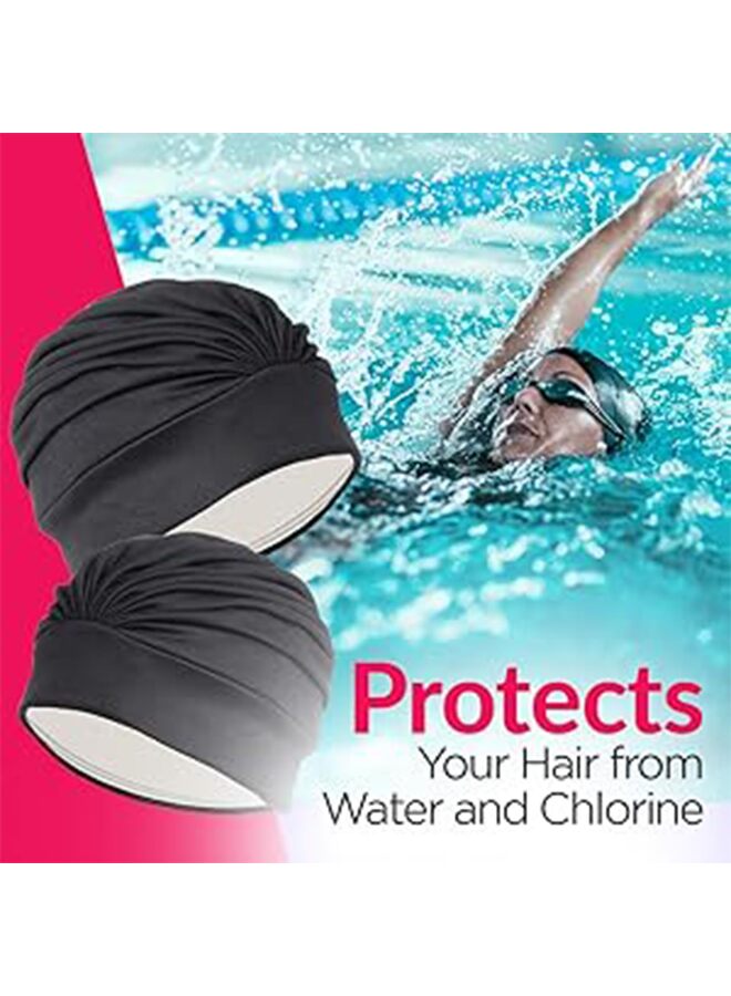 Generic Women Turban Swim Cap, Elastic Bathing Cap Long Short Hair Pleated Turban Swimming Cap Soft Bonnet Beanie Cap - Image 5