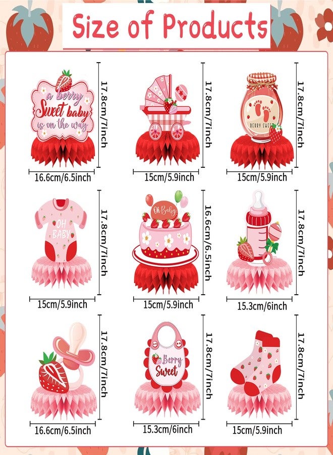 Refavor Strawberry Baby Shower Decorations - 9PCS Berry Sweet Baby Shower Decorations Supplies A Berry Sweet Baby Is on the Way Decor Strawberry Honeycomb Centerpieces Baby Shower Party Table Decor - Image 2