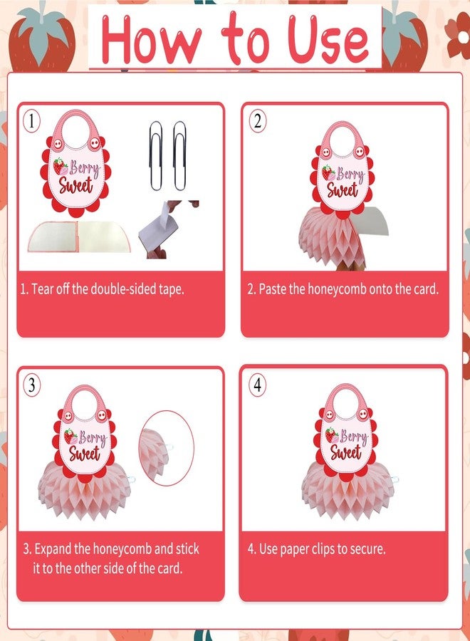 Refavor Strawberry Baby Shower Decorations - 9PCS Berry Sweet Baby Shower Decorations Supplies A Berry Sweet Baby Is on the Way Decor Strawberry Honeycomb Centerpieces Baby Shower Party Table Decor - Image 4