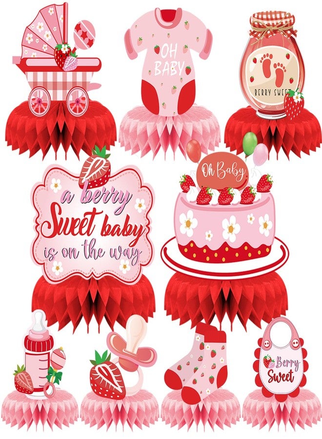 Refavor Strawberry Baby Shower Decorations - 9PCS Berry Sweet Baby Shower Decorations Supplies A Berry Sweet Baby Is on the Way Decor Strawberry Honeycomb Centerpieces Baby Shower Party Table Decor - Image 1