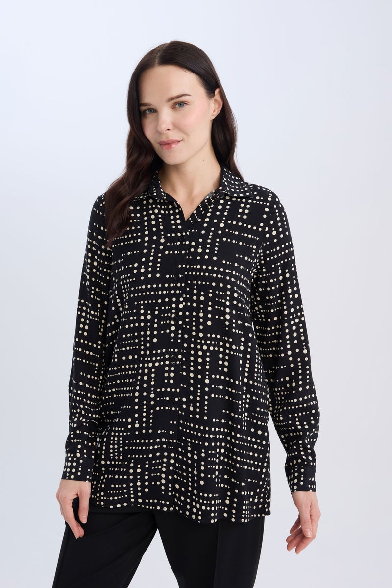DeFacto Woman Loose Fit Shirt Collar Long Sleeve Tunic - Image 1