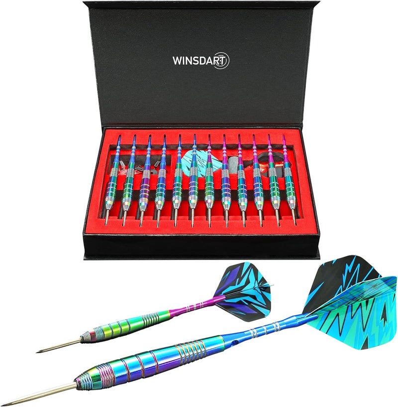 Wsdart ADKX Steel Tip Darts 12 Pack Set with Nonslip Iron Barrel Aluminum Dart Shafts and Flights + Darts Sharpener + an Gift Box - Image 1