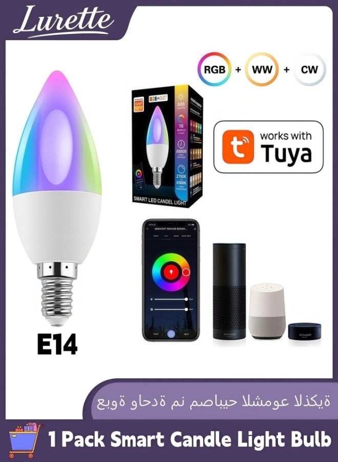 Lurette 6W E14 Base RGBCW Smart Bulb, Bluetooth Connection, Remote Control, Tuya App Control, 800LM Color Changing LED Bulb, Multi-functional (1 Pack) - Image 1