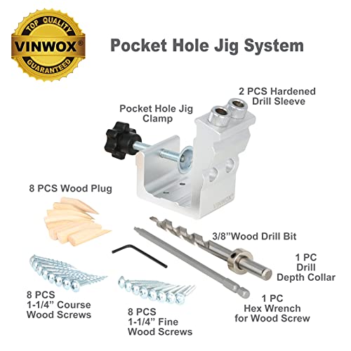 VINWOX 31 PCS Pocket Hole Jig Adjustable Woodworking Tools with Step Drill Bit and Robertson Screws Bit bezels for a Portable Unit or Mount to Bench - Image 3