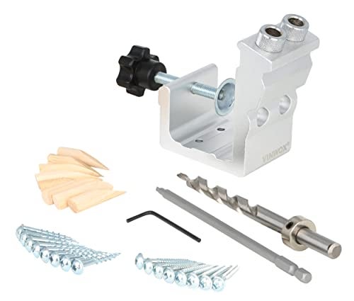 VINWOX 31 PCS Pocket Hole Jig Adjustable Woodworking Tools with Step Drill Bit and Robertson Screws Bit bezels for a Portable Unit or Mount to Bench - Image 1