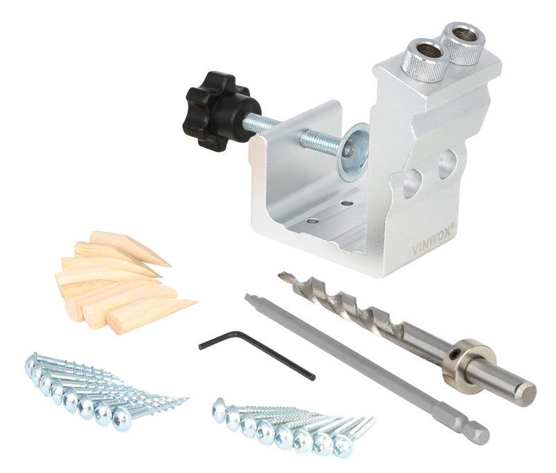 VINWOX 31 PCS Pocket Hole Jig Adjustable Woodworking Tools with Step Drill Bit and Robertson Screws Bit bezels for a Portable Unit or Mount to Bench - Image 2